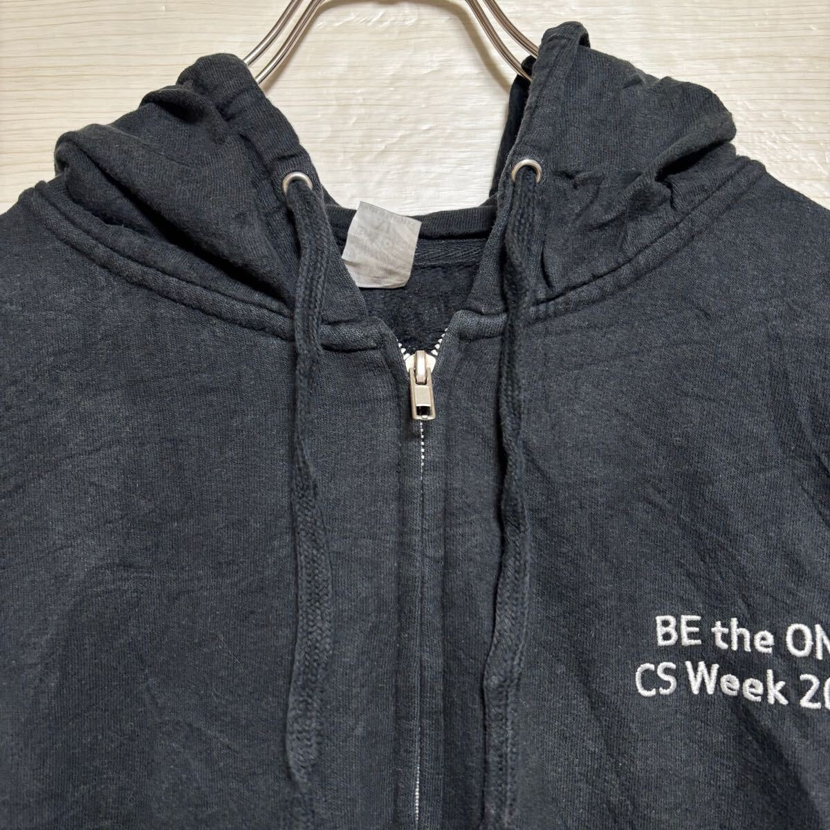 VINTAGE ヴィンテージ ジップパーカー ジップアップ スウェット フーディー サイズXL ブラック 黒 コットン メンズ トップス(41)_画像3