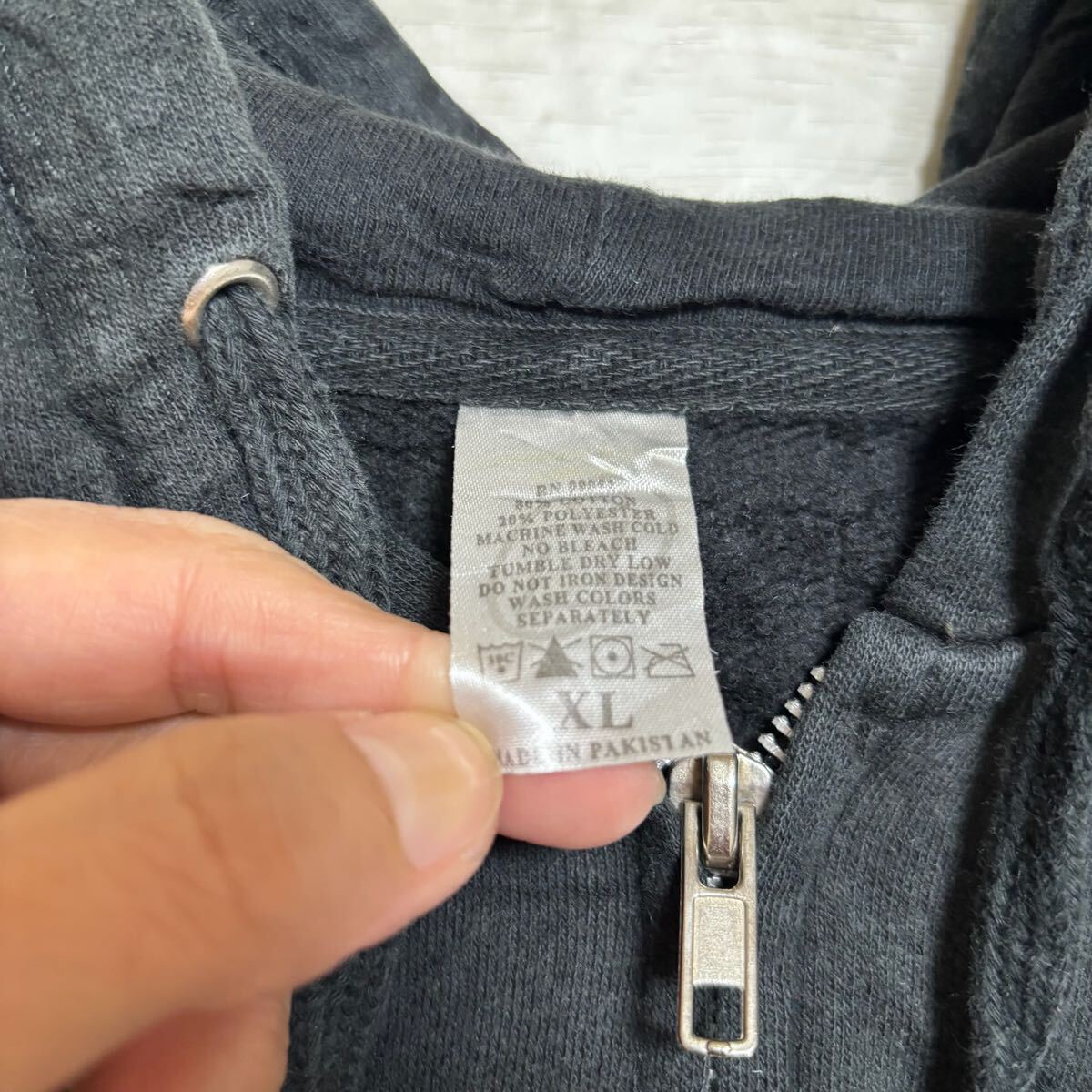 VINTAGE ヴィンテージ ジップパーカー ジップアップ スウェット フーディー サイズXL ブラック 黒 コットン メンズ トップス(41)_画像7