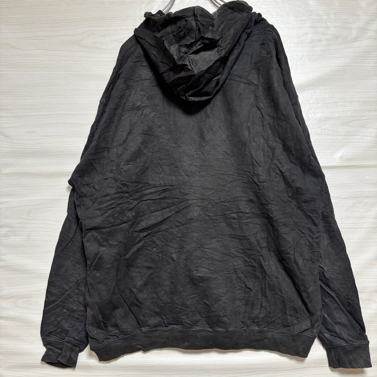 VINTAGE ヴィンテージ プルオーバーパーカー フーディー スウェット バスケ ロゴ刺繍 サイズXL ブラック コットン メンズ トップス（41）_画像2