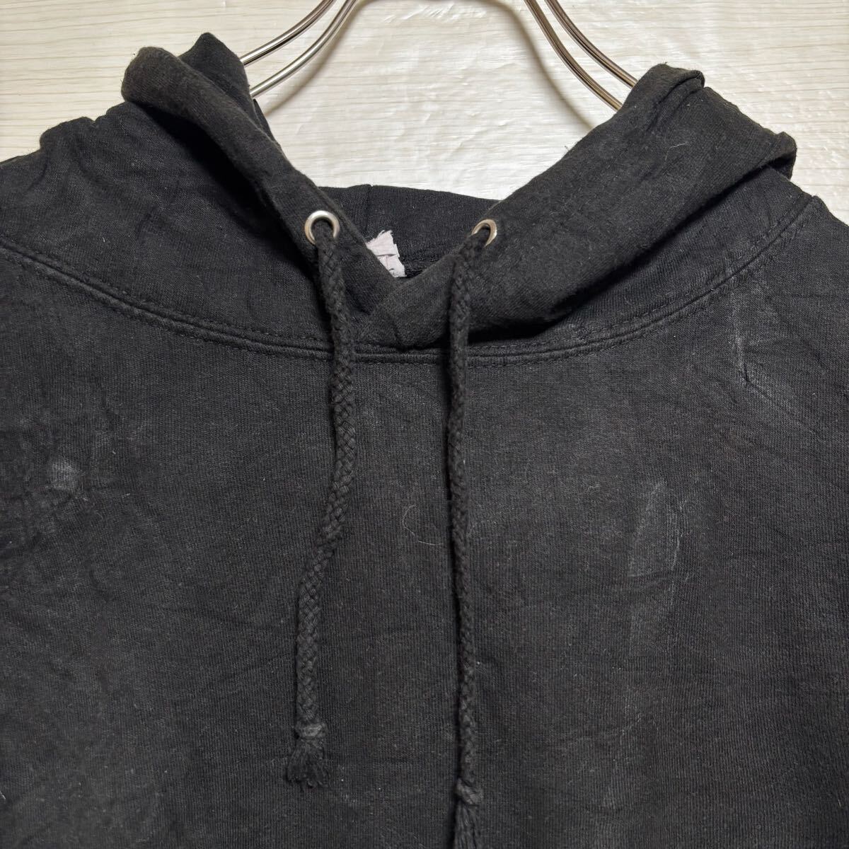 VINTAGE ヴィンテージ プルオーバーパーカー フーディー スウェット バスケ ロゴ刺繍 サイズXL ブラック コットン メンズ トップス（41）_画像3