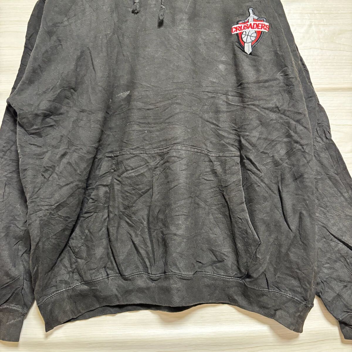 VINTAGE ヴィンテージ プルオーバーパーカー フーディー スウェット バスケ ロゴ刺繍 サイズXL ブラック コットン メンズ トップス（41）_画像4