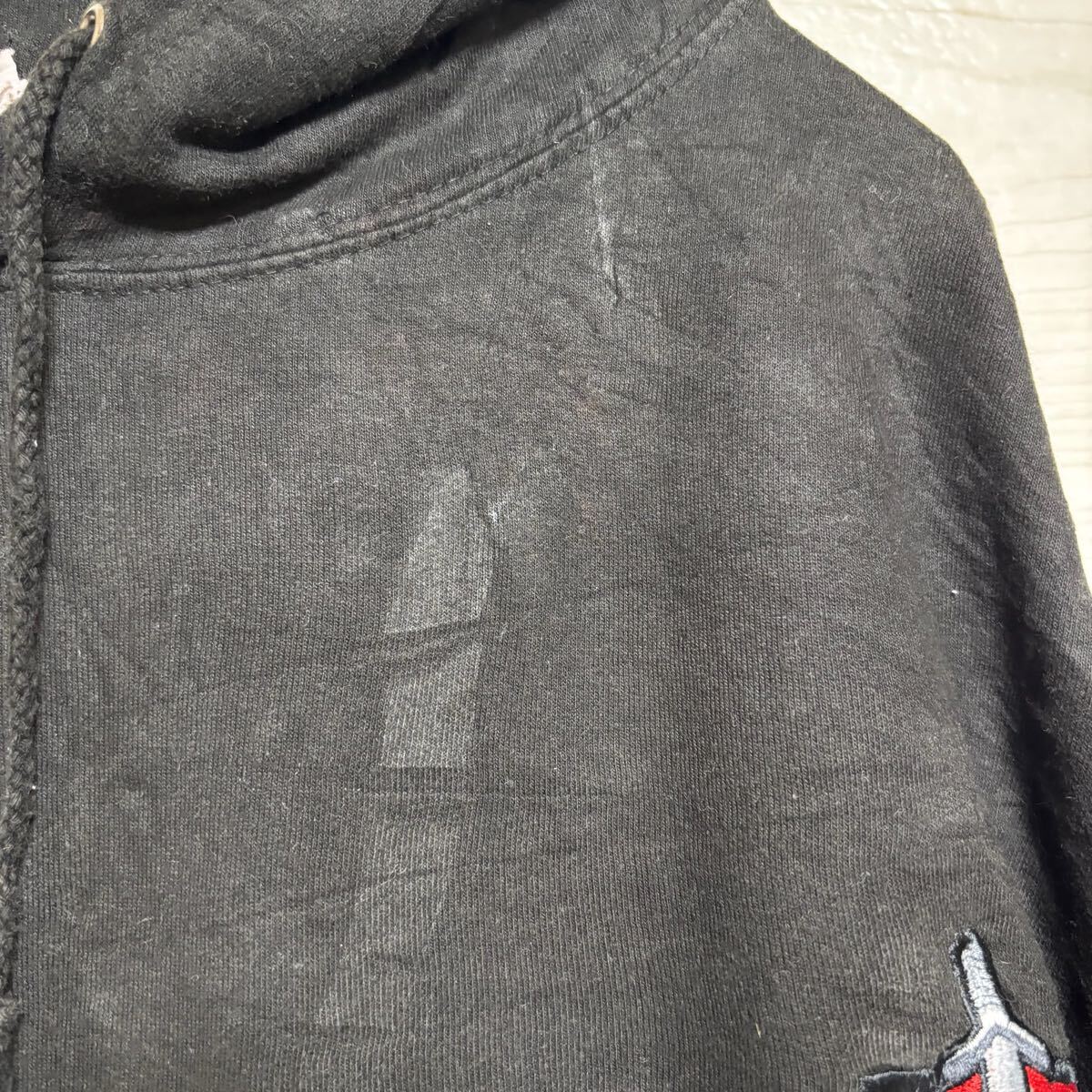 VINTAGE ヴィンテージ プルオーバーパーカー フーディー スウェット バスケ ロゴ刺繍 サイズXL ブラック コットン メンズ トップス（41）_画像8