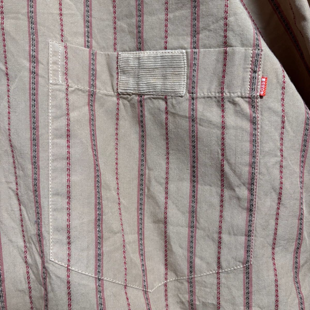 HUGO BOSS ヒューゴボス 長袖シャツ ストライプシャツ 胸ポケット サイズM ブラウン 茶色 コットン メンズ トップス（42）_画像6