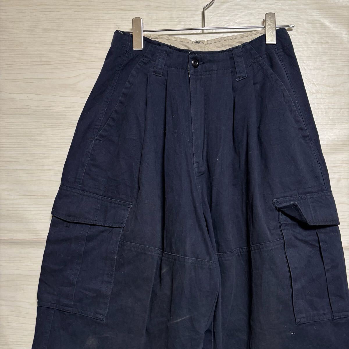VINTAGE ヴィンテージ カーゴパンツ ワイドシルエット ミリタリー サイズ2XL相当 ネイビー 紺色 コットン メンズ ボトムス(42)_画像1