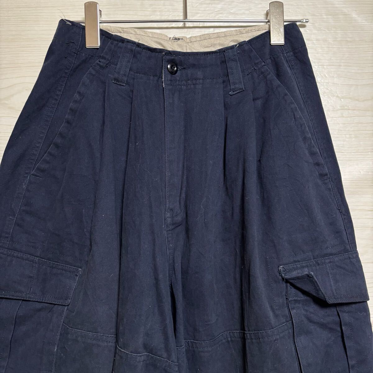 VINTAGE ヴィンテージ カーゴパンツ ワイドシルエット ミリタリー サイズ2XL相当 ネイビー 紺色 コットン メンズ ボトムス(42)_画像4