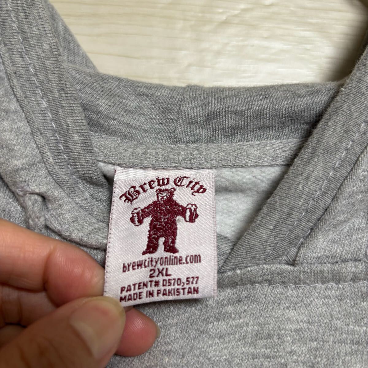 VINTAGE ヴィンテージ プルオーバーパーカー フーディー スウェット カレッジ系 サイズ2XL グレー コットン メンズ トップス（42）_画像7