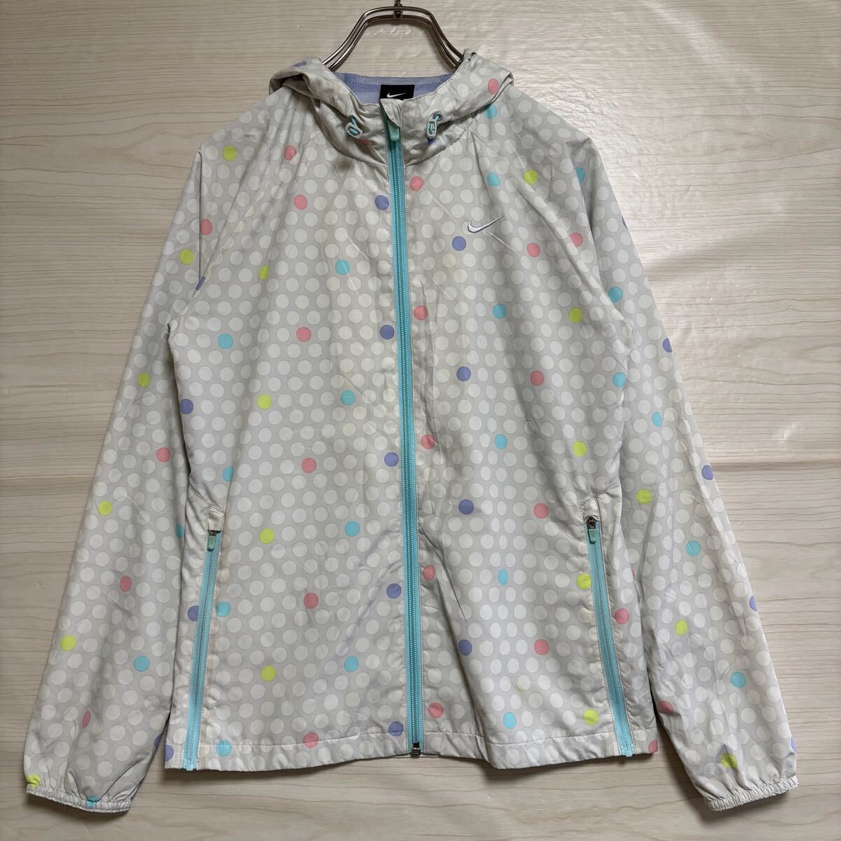 NIKE ナイキ ナイロンパーカー フーディー 総柄 スポーツウェア ラッシュガード サイズS ホワイト 白 レディース トップス(44)_画像1