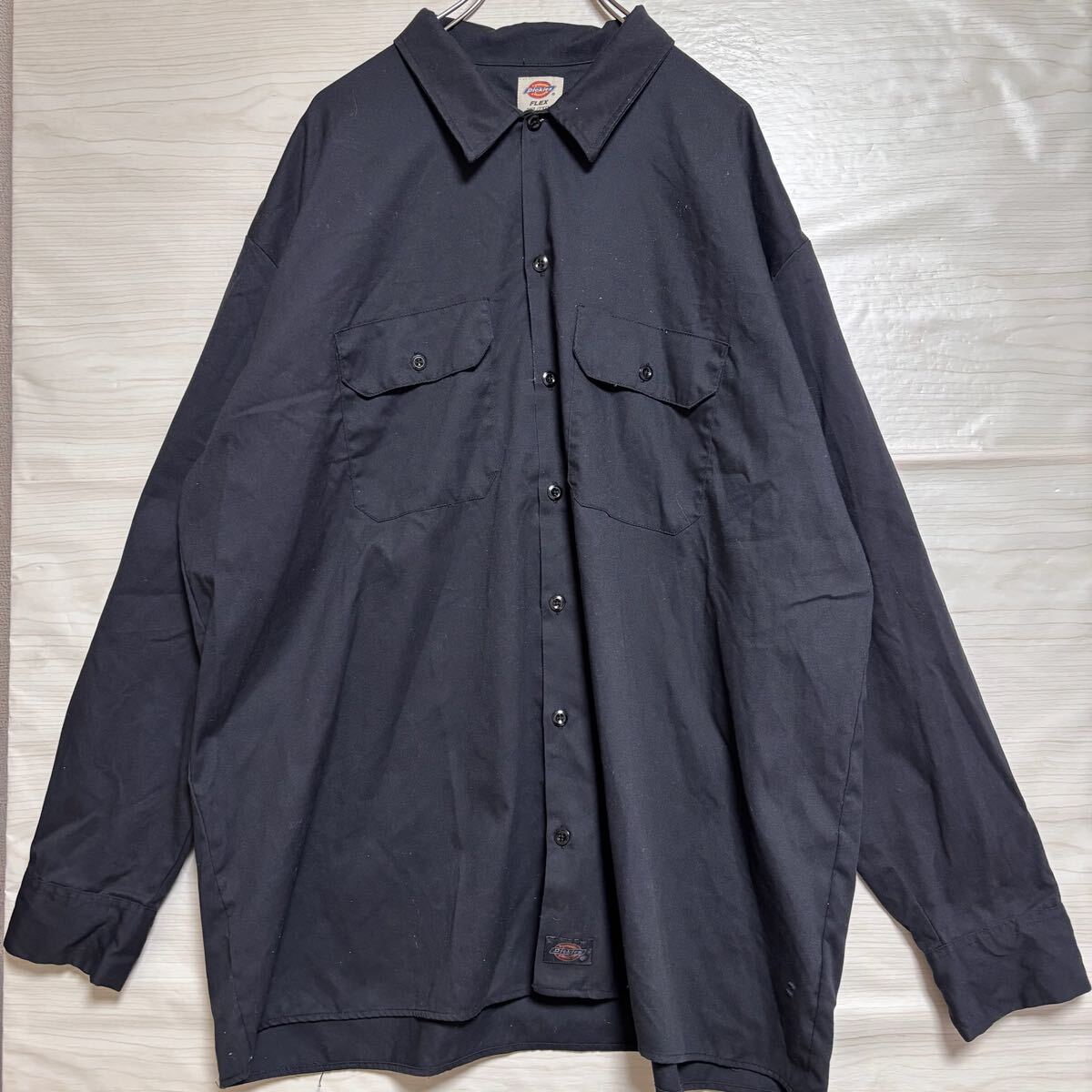 Dickies ディッキーズ 長袖シャツ レギュラーカラー ワークシャツ 胸ポケット サイズ2XL ブラック 黒 コットン メンズ トップス（46）_画像1