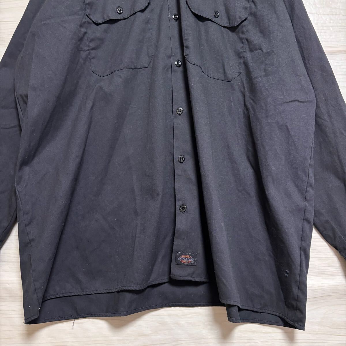 Dickies ディッキーズ 長袖シャツ レギュラーカラー ワークシャツ 胸ポケット サイズ2XL ブラック 黒 コットン メンズ トップス（46）_画像4