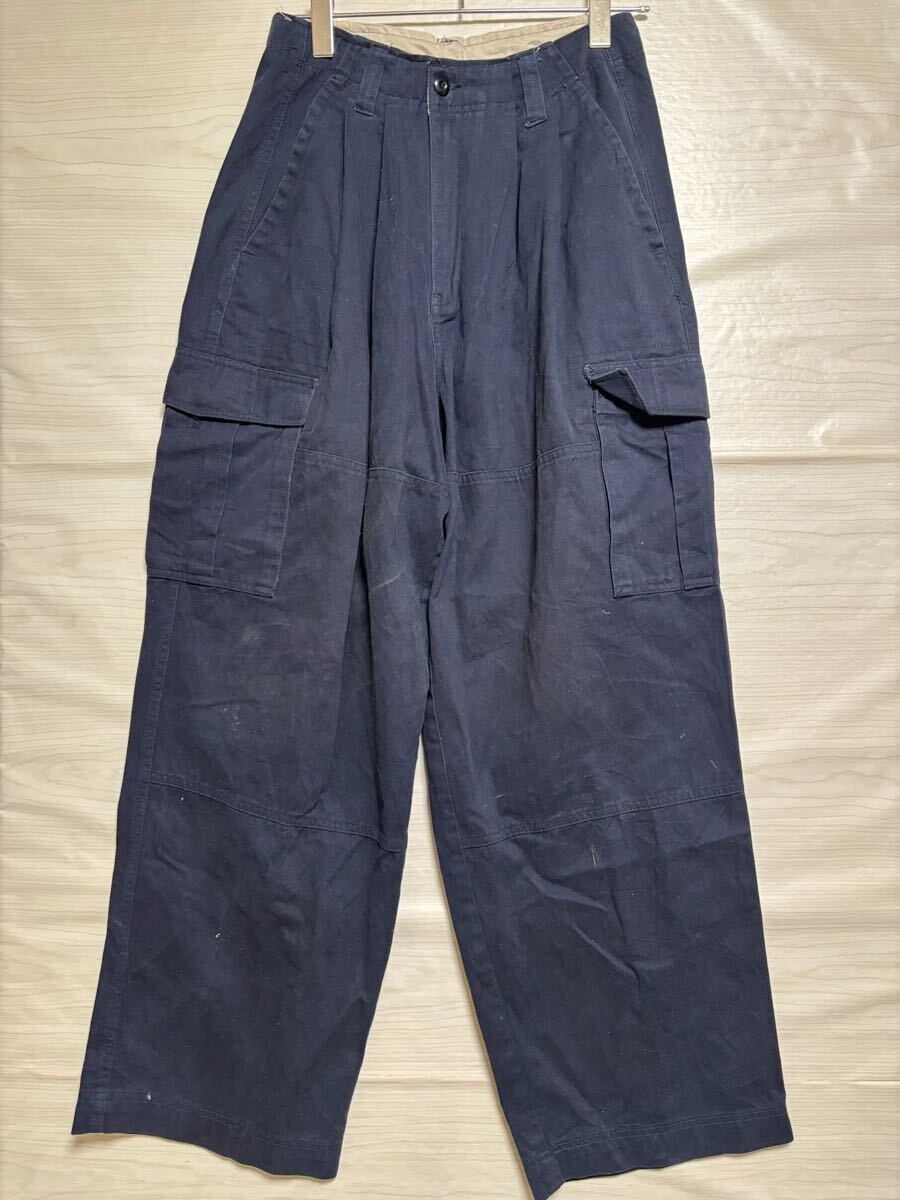VINTAGE ヴィンテージ カーゴパンツ ワイドシルエット ミリタリー サイズ2XL相当 ネイビー 紺色 コットン メンズ ボトムス(42)_画像2