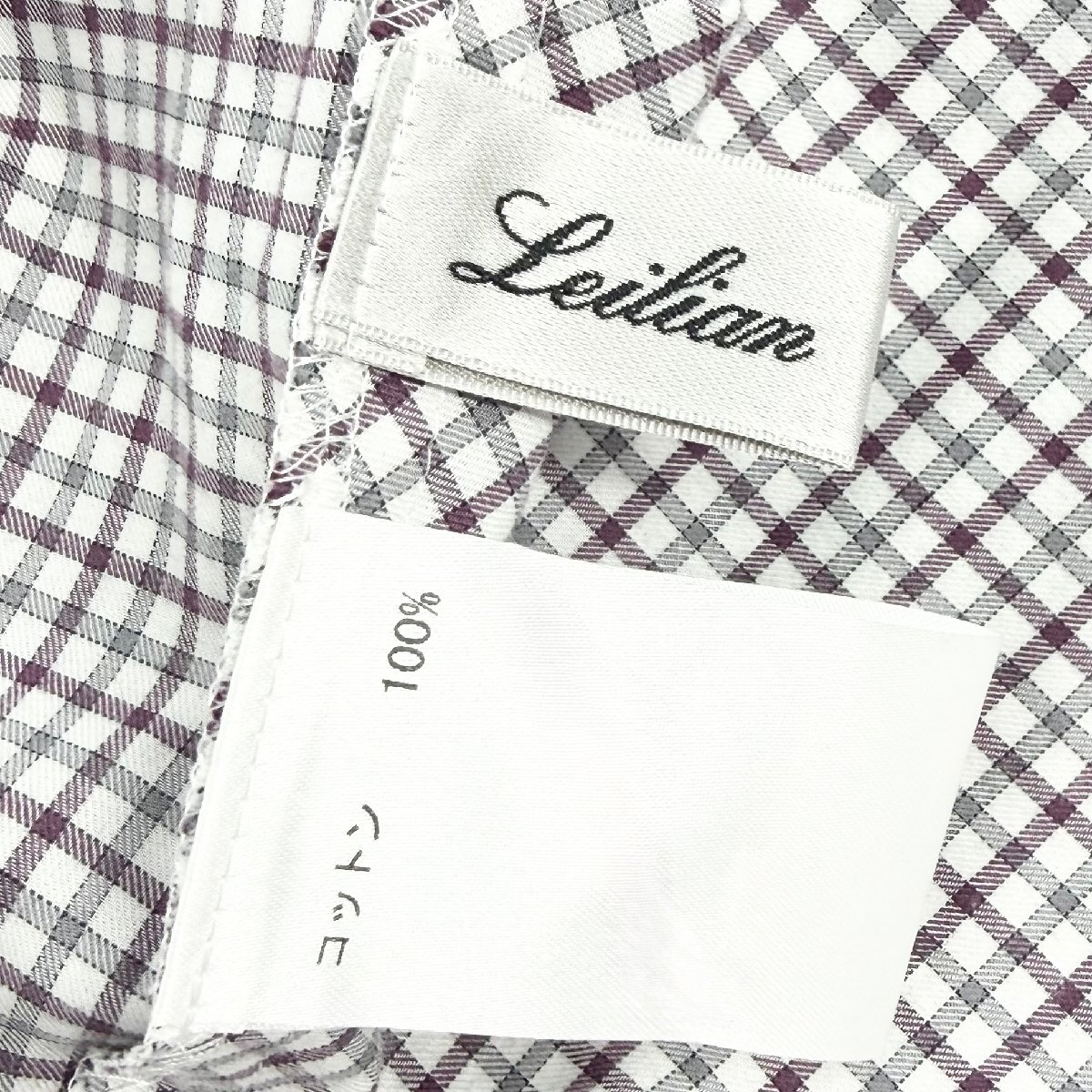 Leilian レリアン 長袖 チェック柄 アシメ スタンドカラー タック プルオーバー ブラウス トップス 薄手 13+ LL相当 白×紫×グレー 日本製_画像8