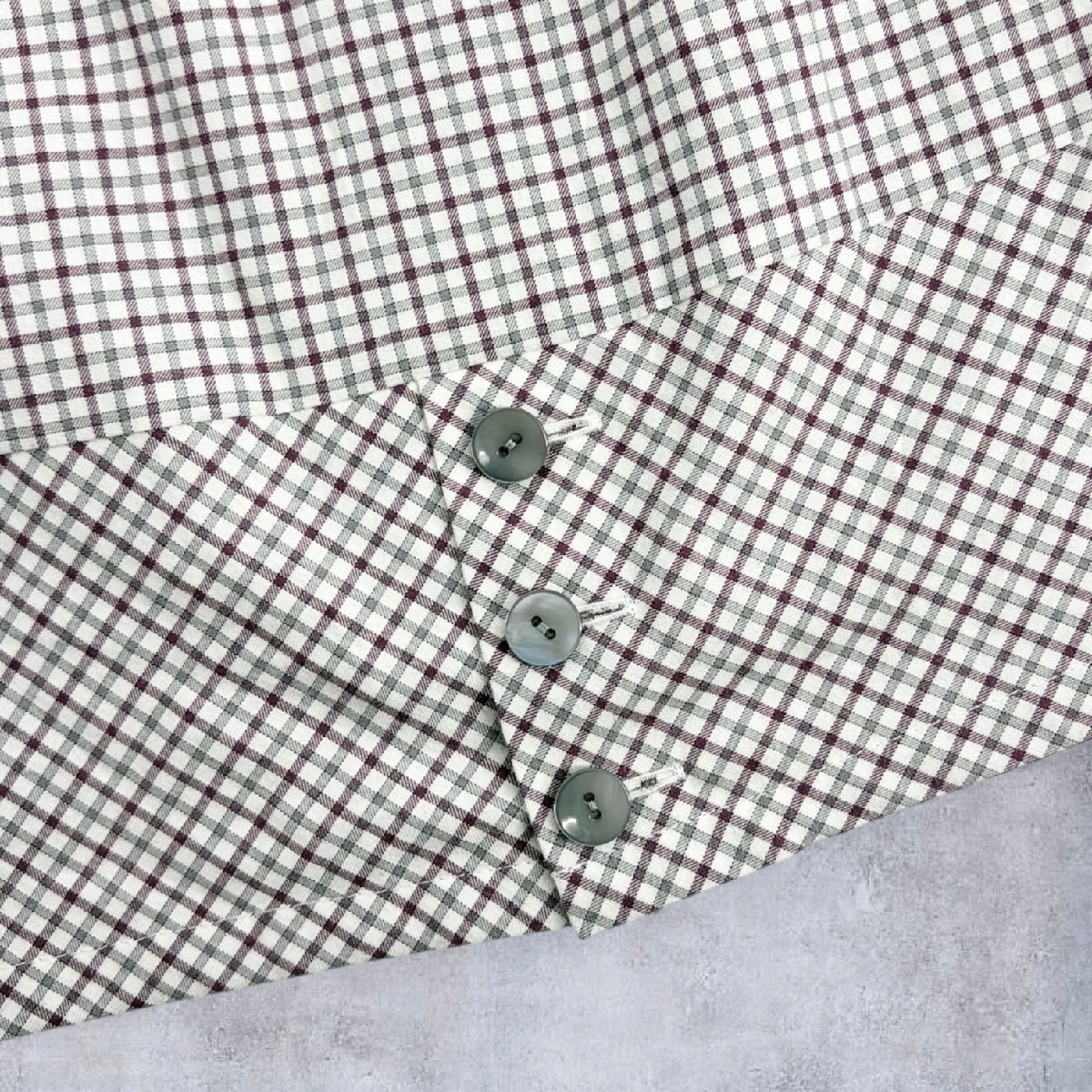 Leilian レリアン 長袖 チェック柄 アシメ スタンドカラー タック プルオーバー ブラウス トップス 薄手 13+ LL相当 白×紫×グレー 日本製_画像6