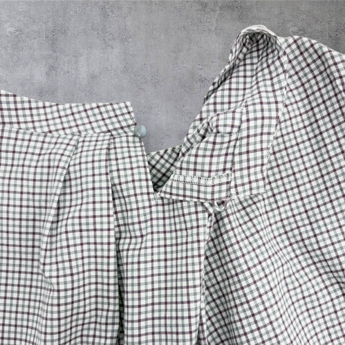 Leilian レリアン 長袖 チェック柄 アシメ スタンドカラー タック プルオーバー ブラウス トップス 薄手 13+ LL相当 白×紫×グレー 日本製_画像7