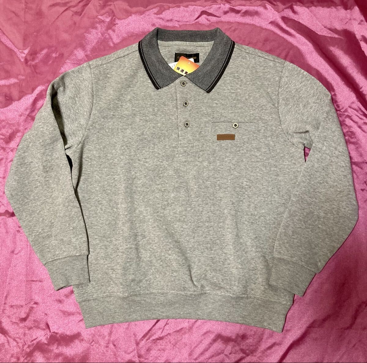 CLAUDIO VALENTINO 裏起毛 長袖ポロシャツ トレーナー スウェット メンズM_画像2