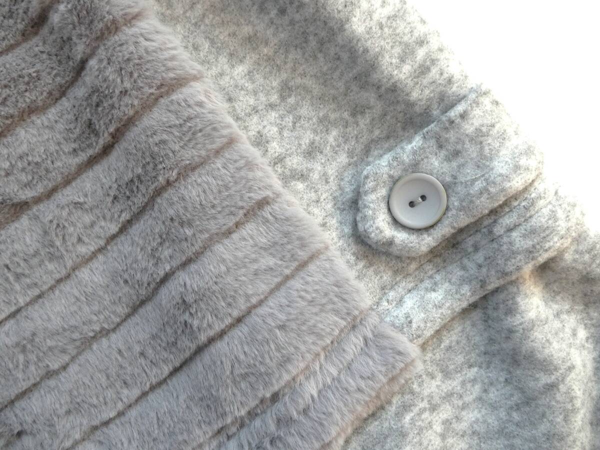 ゆったりサイズ【新品】異素材ドッキング☆起毛ニットソー&ボーダー柄フェイクファー切替♪ハイネックチュニック★グレー◆fit1027◆_画像6