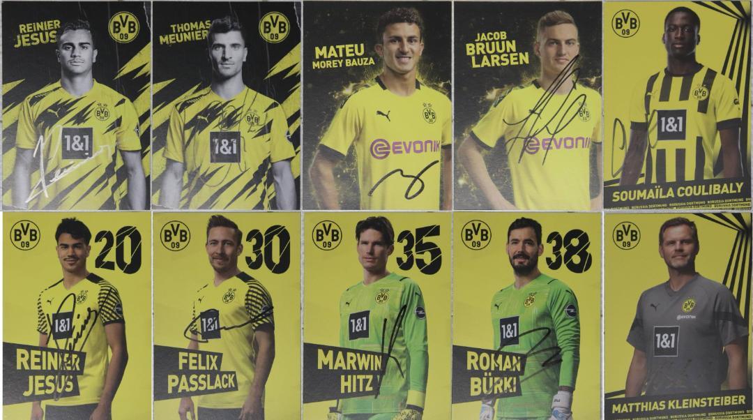 【ボルシア・ドルトムント 10枚セット】 直筆サイン入りポストカード Reinier Jesus Coulibaly Thomas Meunier Passlack Larsen Burki _画像1