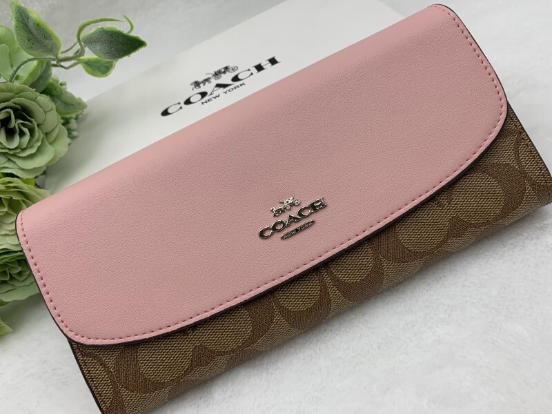 コーチ COACH レディース レザー 2つ折り 新品未使用 小銭入れ付き シグネチャー スリム ウォレット ピンク系 F54022 C032_画像2