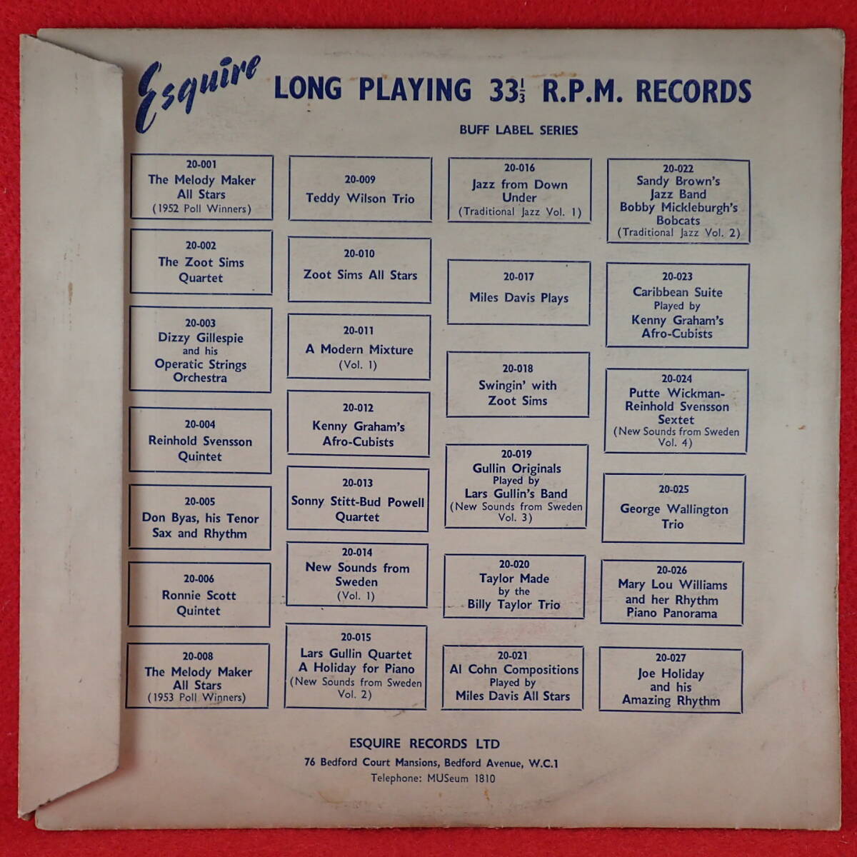 VIP放出★送料無料★神洗浄【世紀末級レア★幻の耳付茶封筒/英国ESQUIRE10インチ★プロモ★UK完オリ】★STAN GETZ/PLAYS Vol1★LARS GULLIN_画像2