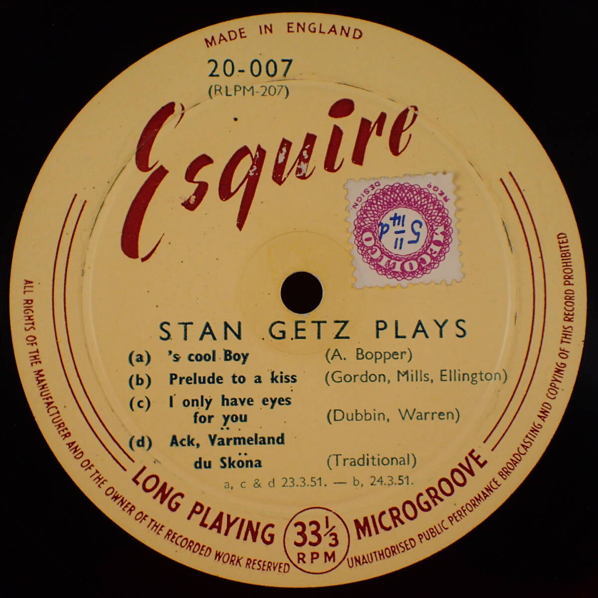 VIP放出★送料無料★神洗浄【世紀末級レア★幻の耳付茶封筒/英国ESQUIRE10インチ★プロモ★UK完オリ】★STAN GETZ/PLAYS Vol1★LARS GULLIN_画像8