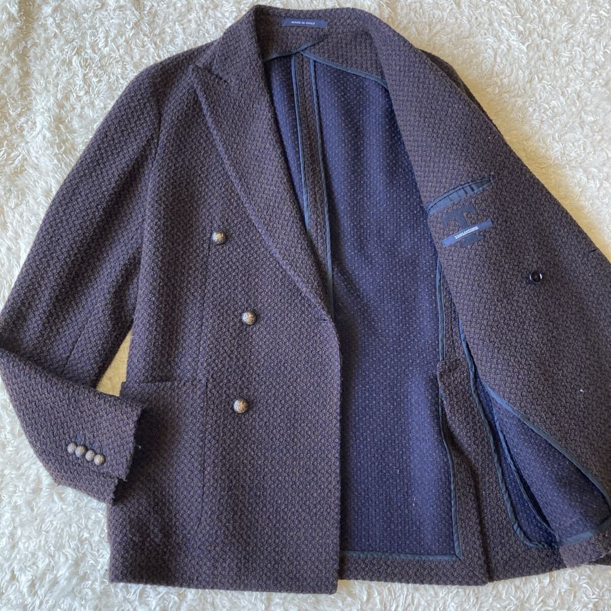 極美品!!希少Lサイズ!! Tagliatore タリアトーレ MONTECARLO テーラードジャケット ダブル ブレスト ツイード メタルボタン 48 ブラウン_画像1