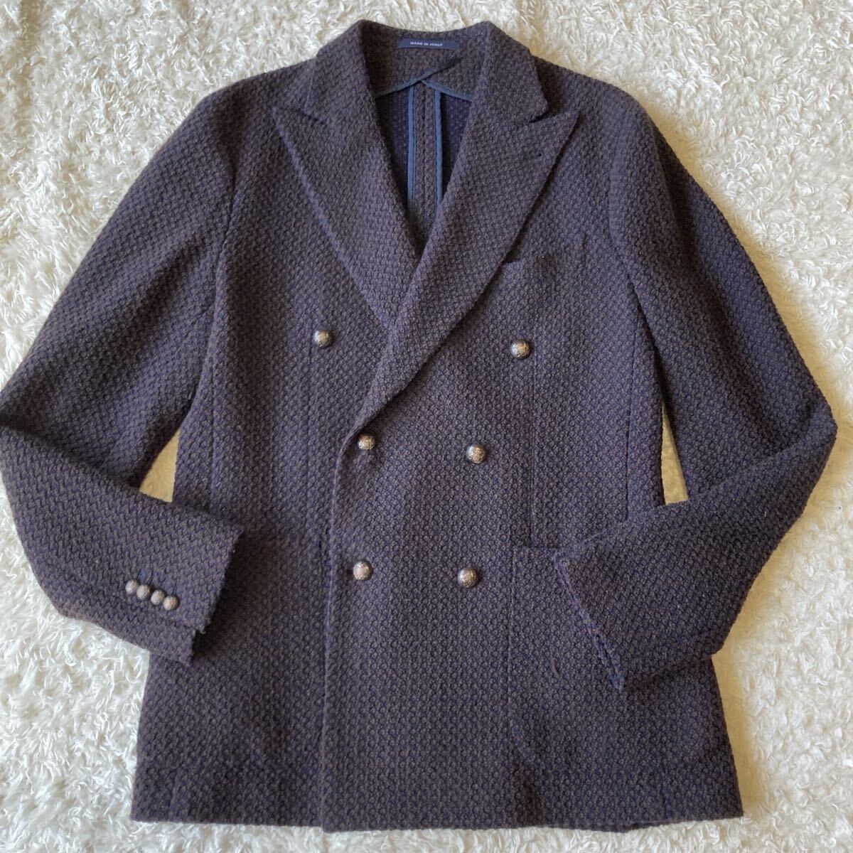 極美品!!希少Lサイズ!! Tagliatore タリアトーレ MONTECARLO テーラードジャケット ダブル ブレスト ツイード メタルボタン 48 ブラウン_画像2