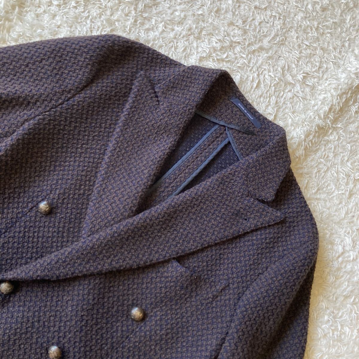 極美品!!希少Lサイズ!! Tagliatore タリアトーレ MONTECARLO テーラードジャケット ダブル ブレスト ツイード メタルボタン 48 ブラウン_画像3