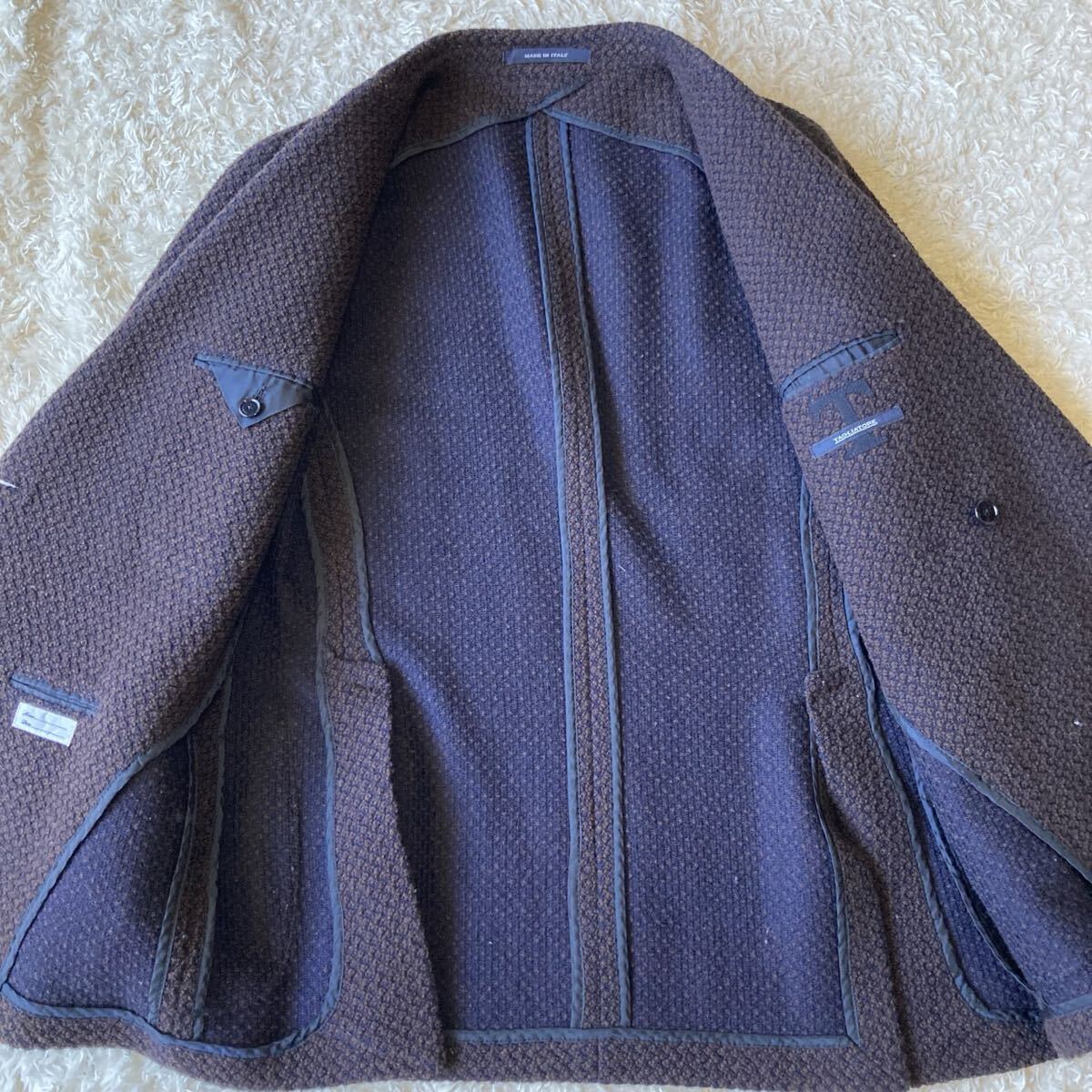 極美品!!希少Lサイズ!! Tagliatore タリアトーレ MONTECARLO テーラードジャケット ダブル ブレスト ツイード メタルボタン 48 ブラウン_画像5