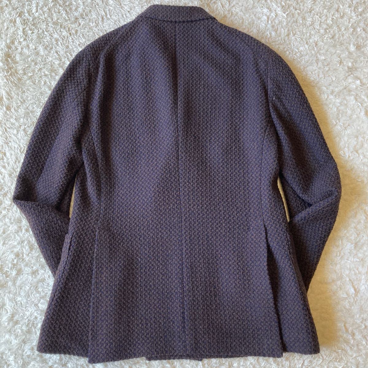 極美品!!希少Lサイズ!! Tagliatore タリアトーレ MONTECARLO テーラードジャケット ダブル ブレスト ツイード メタルボタン 48 ブラウン_画像6