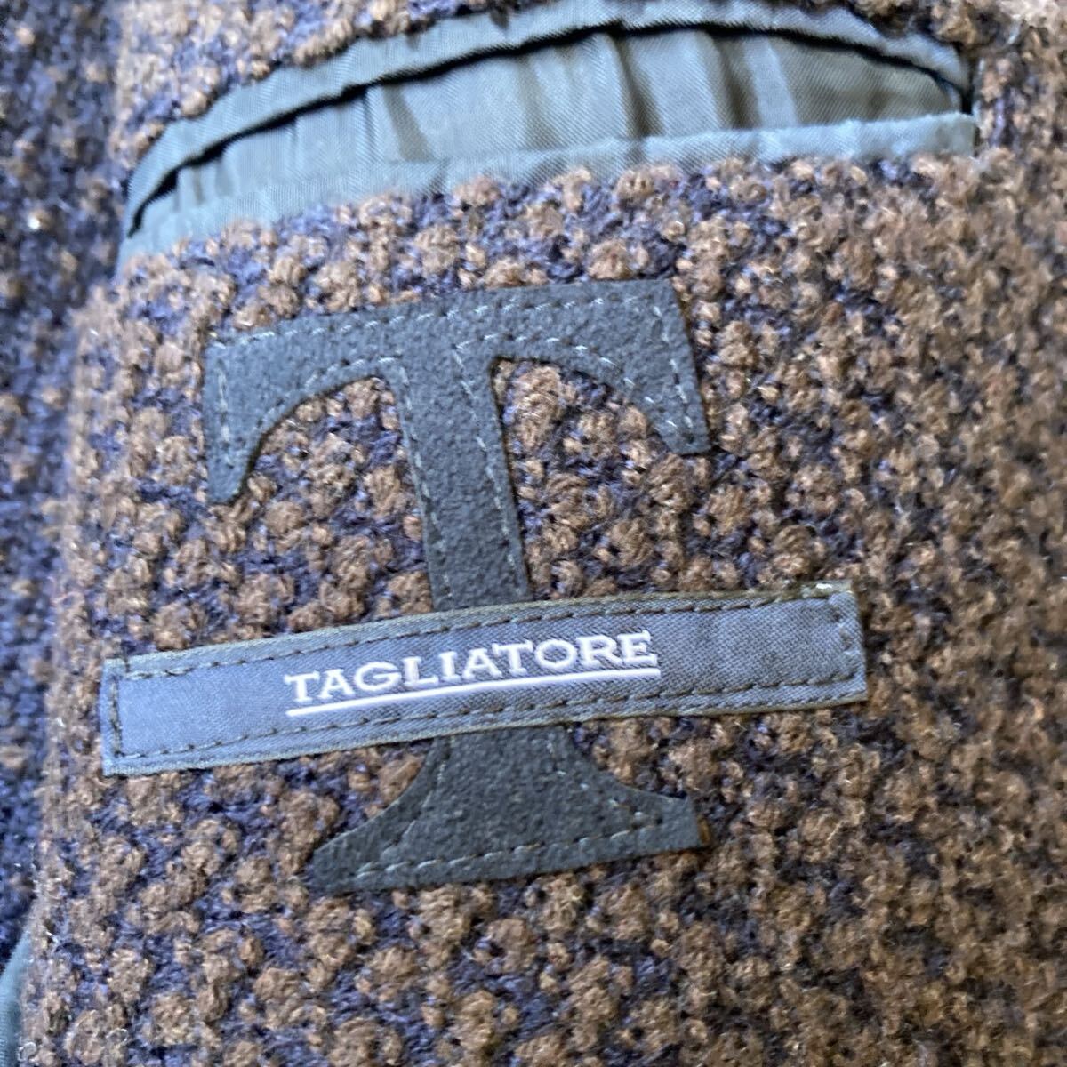 極美品!!希少Lサイズ!! Tagliatore タリアトーレ MONTECARLO テーラードジャケット ダブル ブレスト ツイード メタルボタン 48 ブラウン_画像8