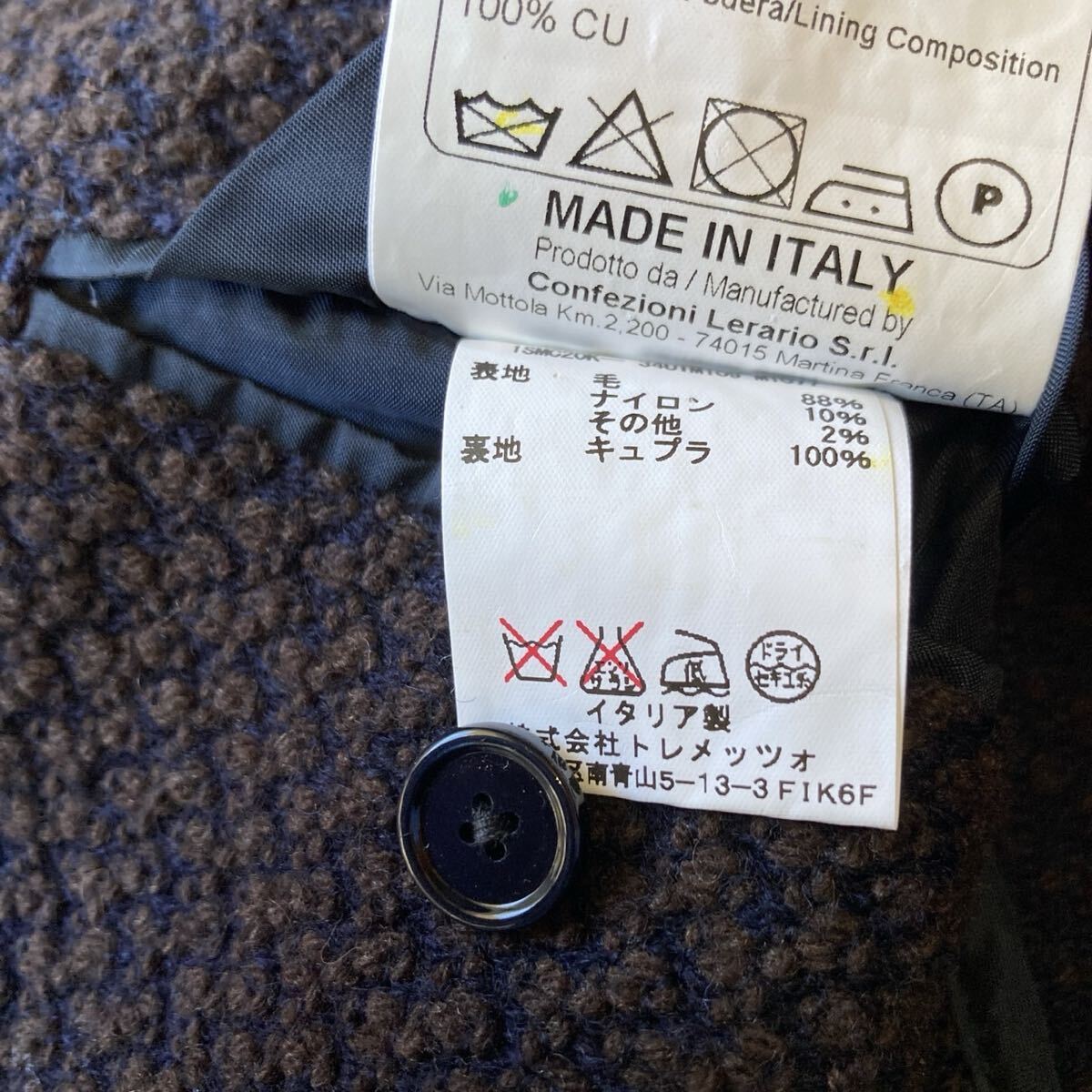 極美品!!希少Lサイズ!! Tagliatore タリアトーレ MONTECARLO テーラードジャケット ダブル ブレスト ツイード メタルボタン 48 ブラウン_画像10