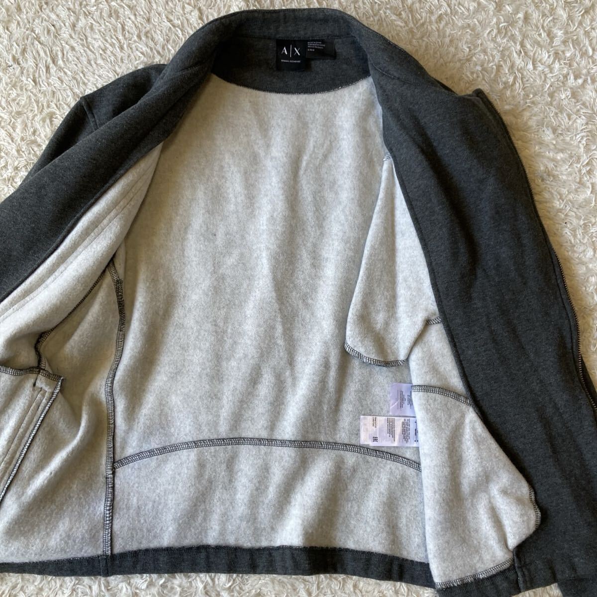 極美品!! 希少Lサイズ!! アルマーニエクスチェンジ ARMANI スウェット セミダブルライダースジャケット ブルゾン Wジップ ロゴ グレー_画像5