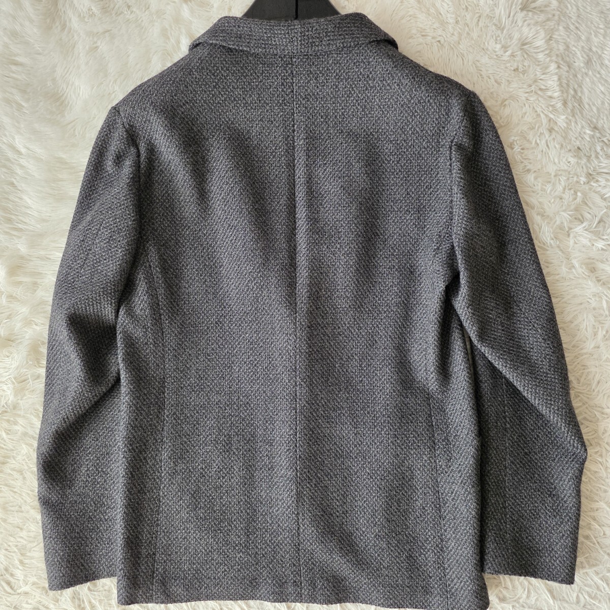 美品/L位 ●UNITED ARROWS ニット テーラードジャケット ユナイテッドアローズ 近年モデル ウール100% グレー系 軽量 羽織り メンズ 48_画像8