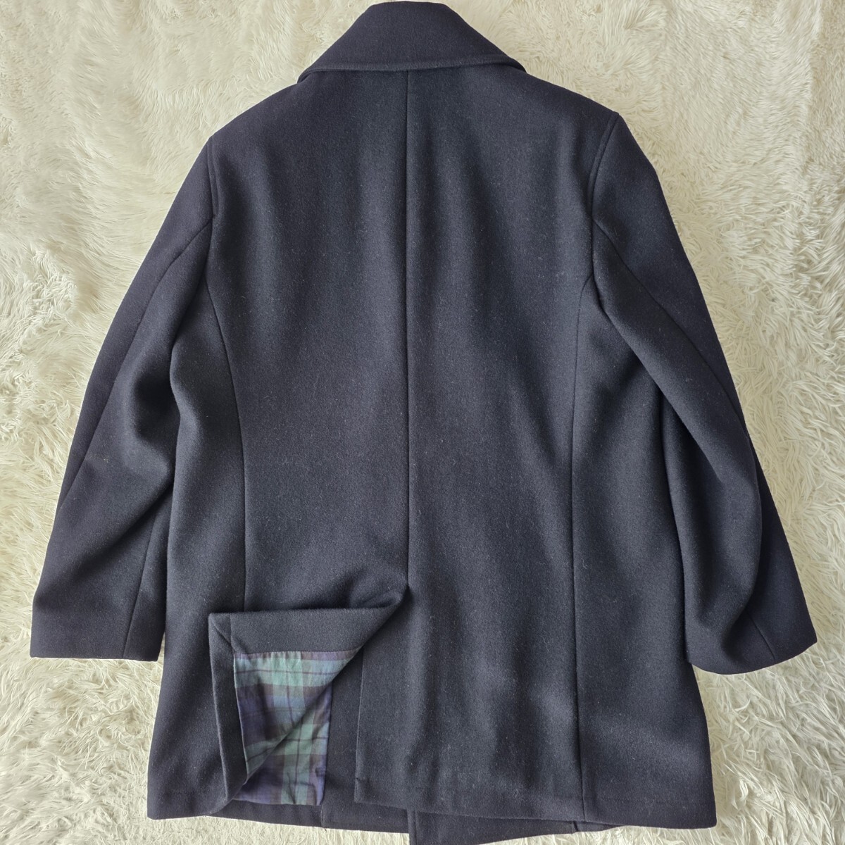 良品/実寸L～XL位 ●BROOKS BROTHERS ブルックスブラザーズ ピーコート ジャケット チェック ブラックウォッチ ネイビー系 メンズ ビジネス_画像6