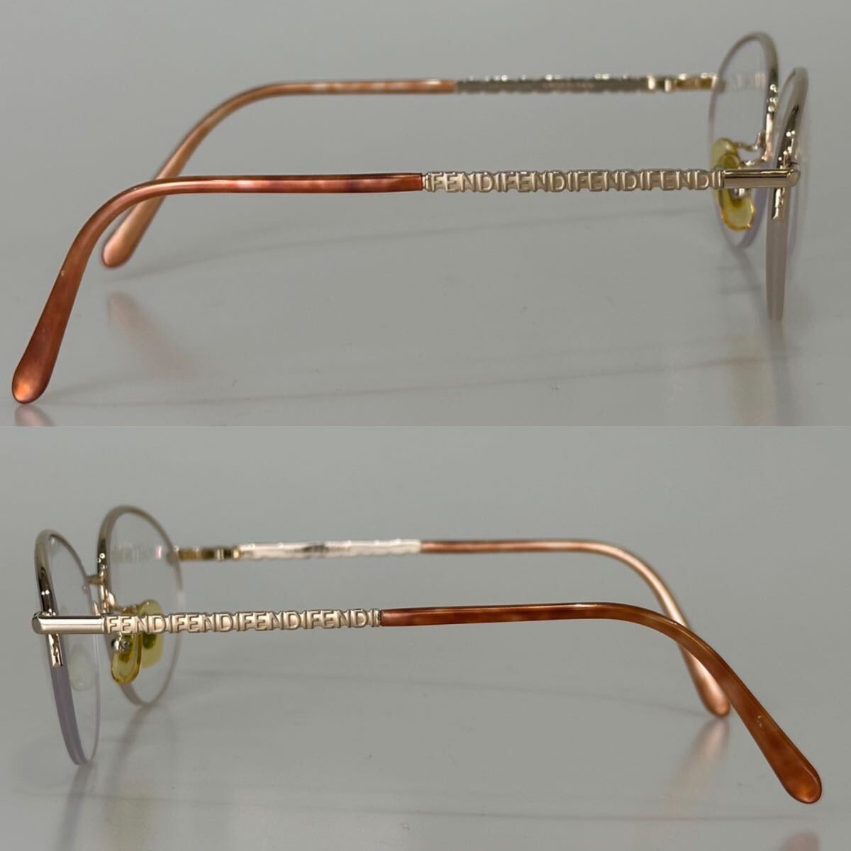 90's FENDI FE-5002 ハーフリム 度入り メガネ フレーム 54□17 140 ゴールド ロゴ 眼鏡 サングラス フェンディ vintage レディース_画像2