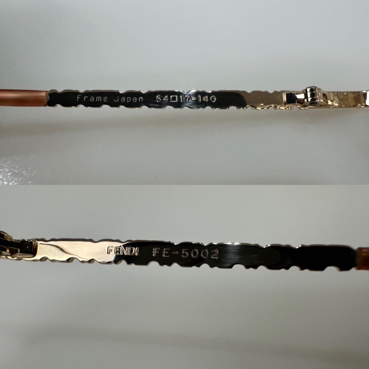 90's FENDI FE-5002 ハーフリム 度入り メガネ フレーム 54□17 140 ゴールド ロゴ 眼鏡 サングラス フェンディ vintage レディース_画像3
