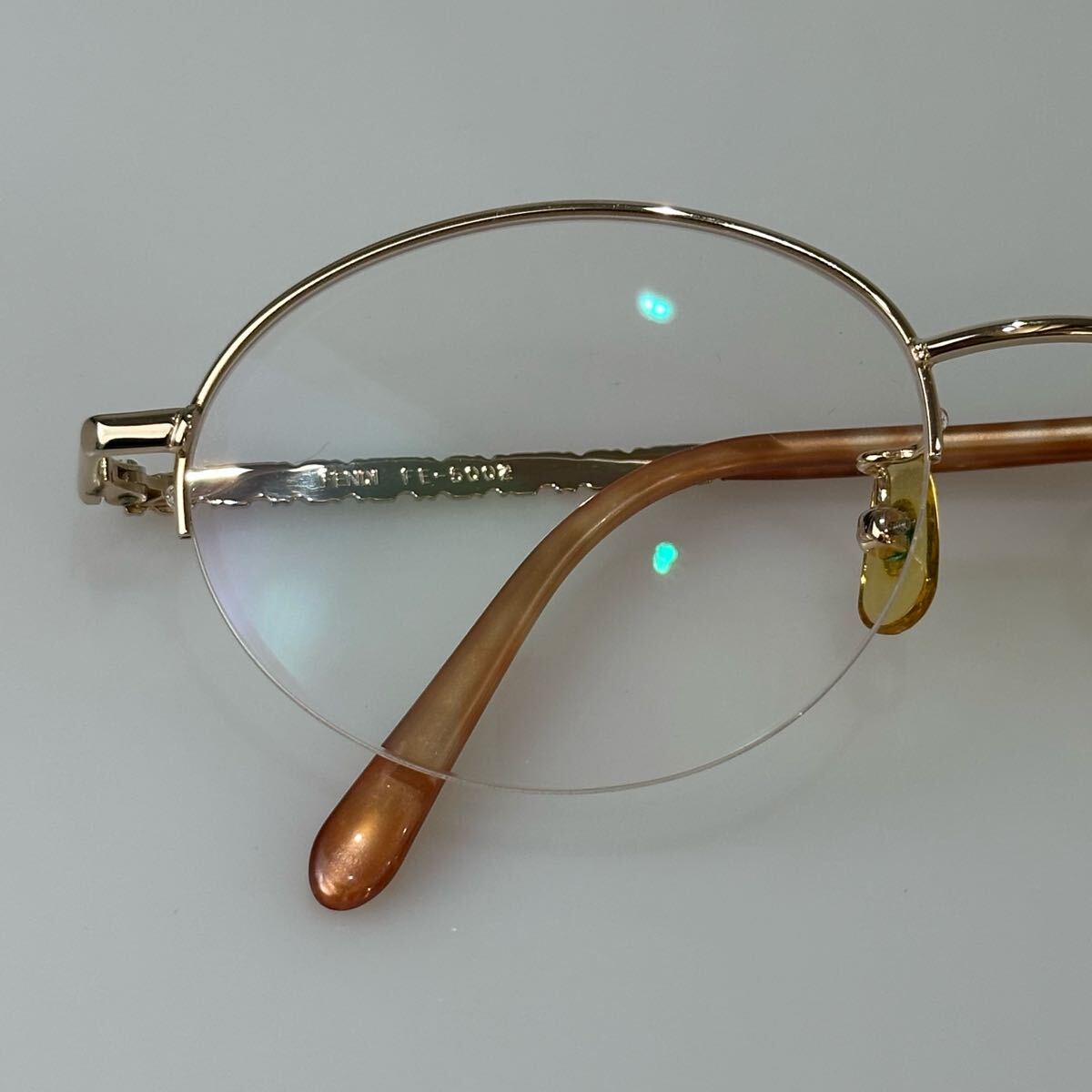 90's FENDI FE-5002 ハーフリム 度入り メガネ フレーム 54□17 140 ゴールド ロゴ 眼鏡 サングラス フェンディ vintage レディース_画像7