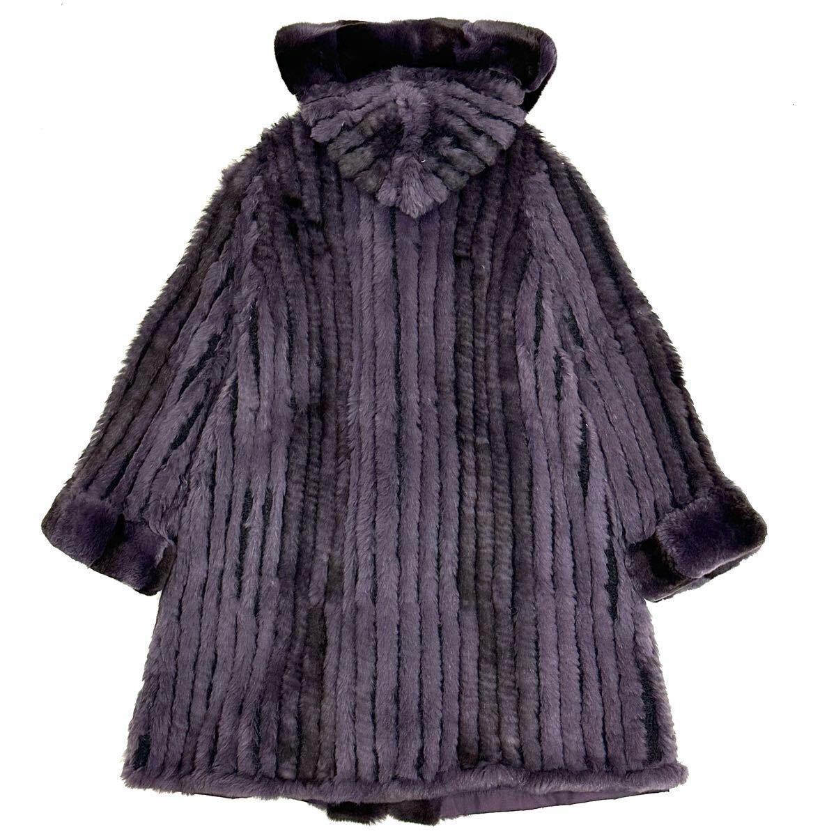 美品 PARTINA パルティーナ ラビット ファー シルク フード ゴージャス リバーシブル ロング コート(11)パープル 毛皮 レディース アウター_画像3