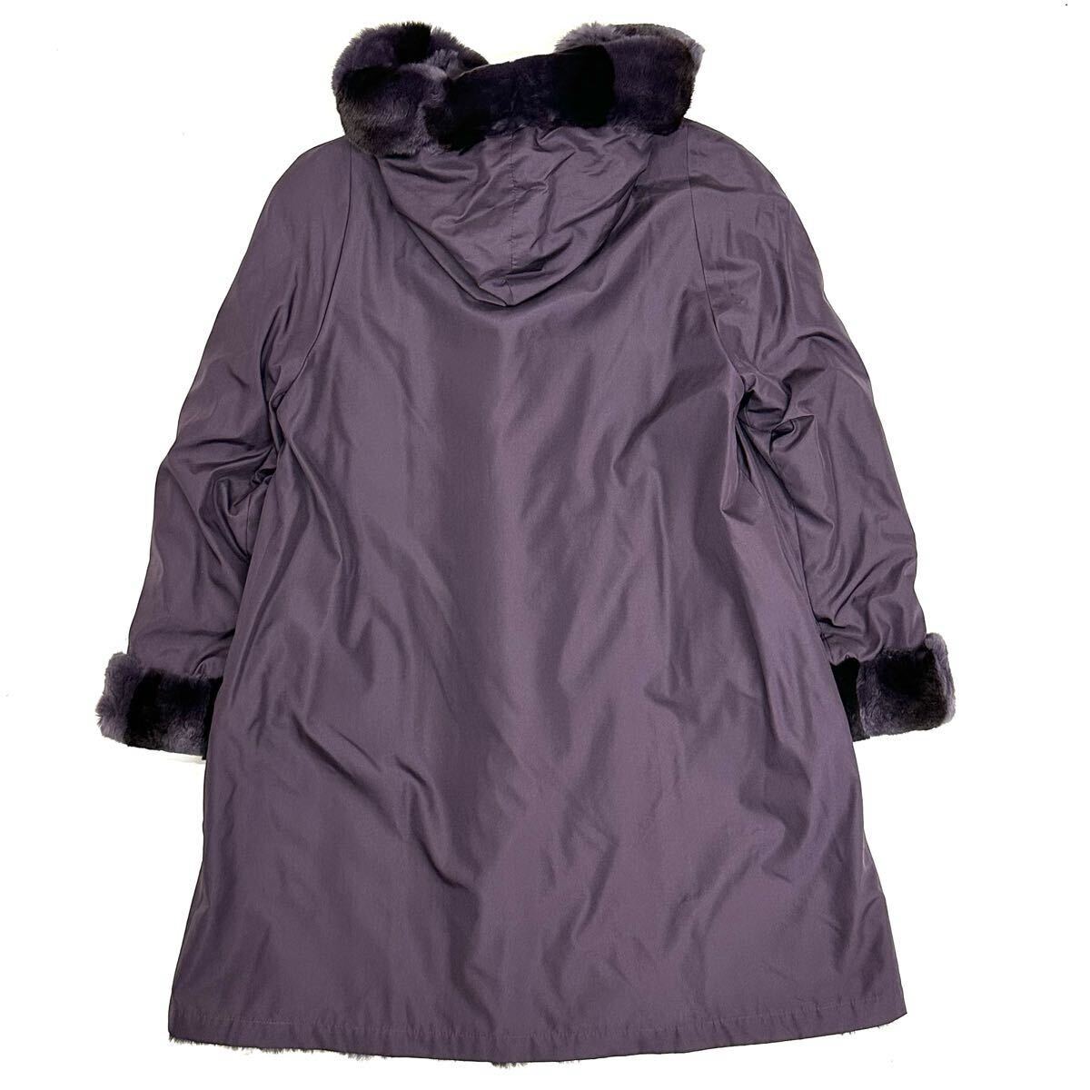 美品 PARTINA パルティーナ ラビット ファー シルク フード ゴージャス リバーシブル ロング コート(11)パープル 毛皮 レディース アウター_画像5
