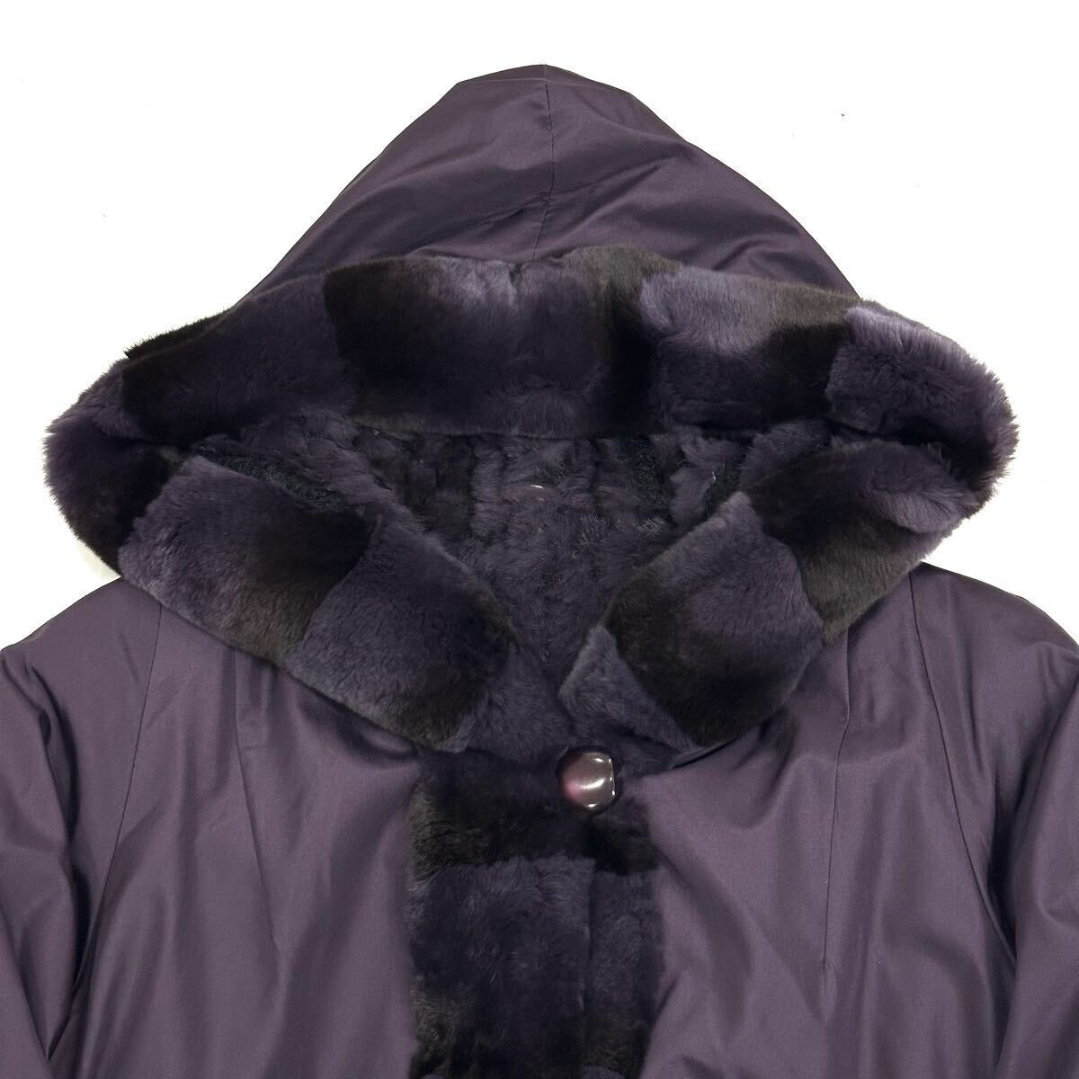 美品 PARTINA パルティーナ ラビット ファー シルク フード ゴージャス リバーシブル ロング コート(11)パープル 毛皮 レディース アウター_画像8