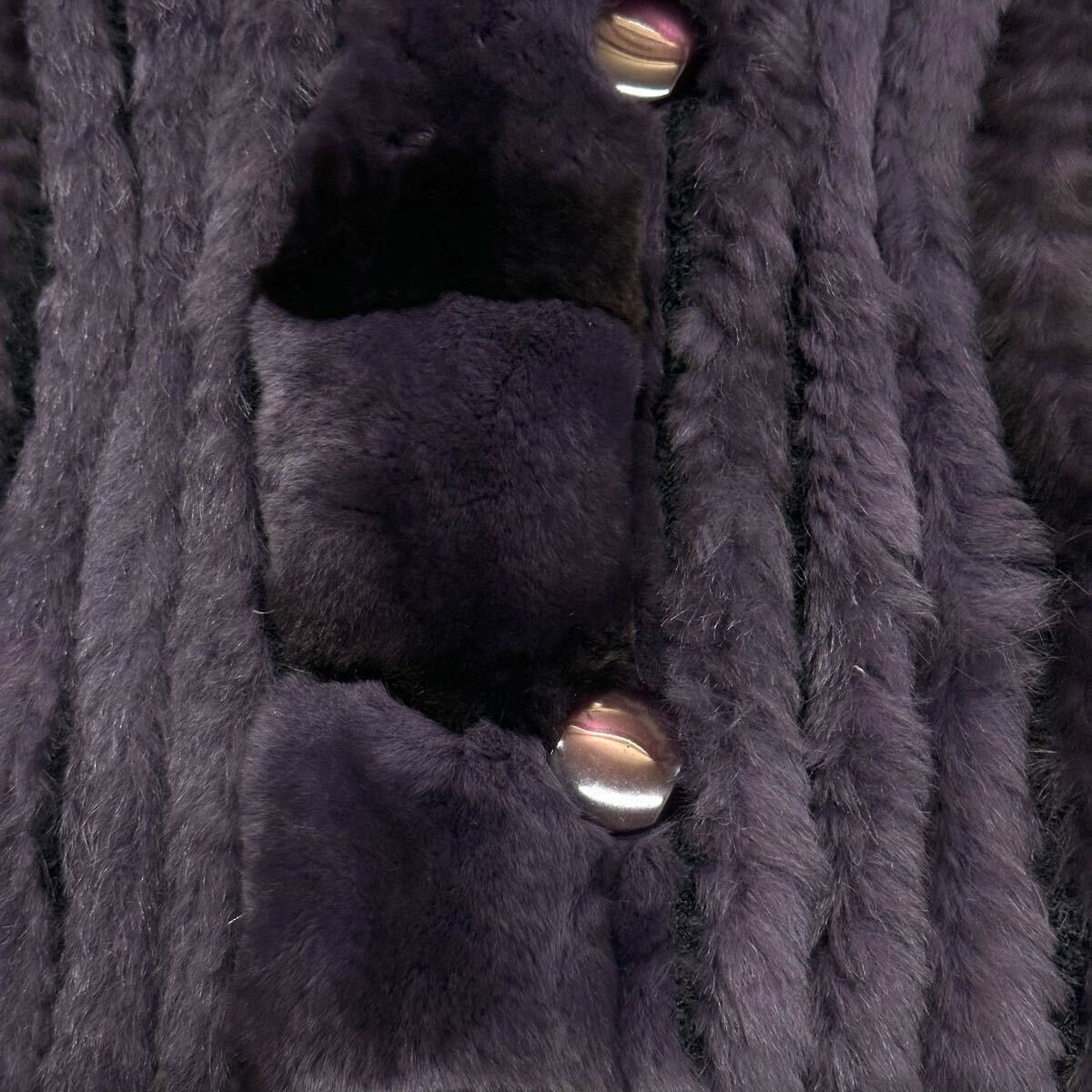 美品 PARTINA パルティーナ ラビット ファー シルク フード ゴージャス リバーシブル ロング コート(11)パープル 毛皮 レディース アウター_画像9