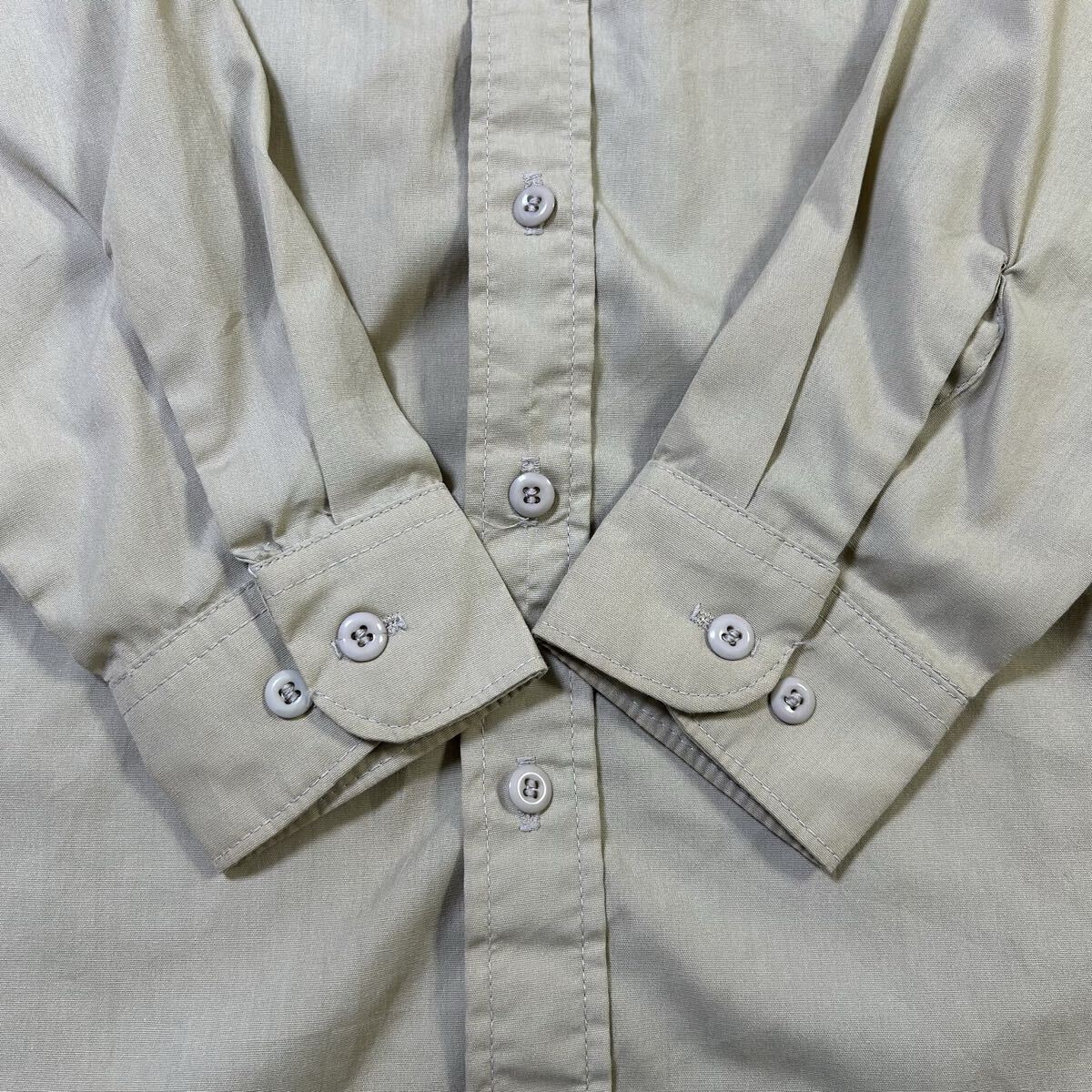10X シャツ USA製 ワークシャツ 長袖 胸ポケット 胸ロゴ 刺繍ロゴ ベージュ 古着 M_画像5
