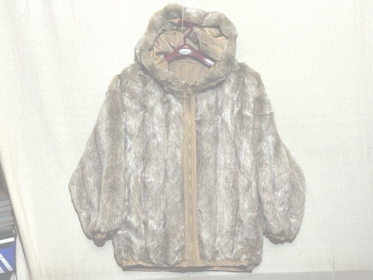 【80s Marvin Richards】USA製 マーヴィンリチャーズ リバーシブル フェイクファー ジャケット 男女 フード J.PERCY vintage ビンテージ XS_画像1