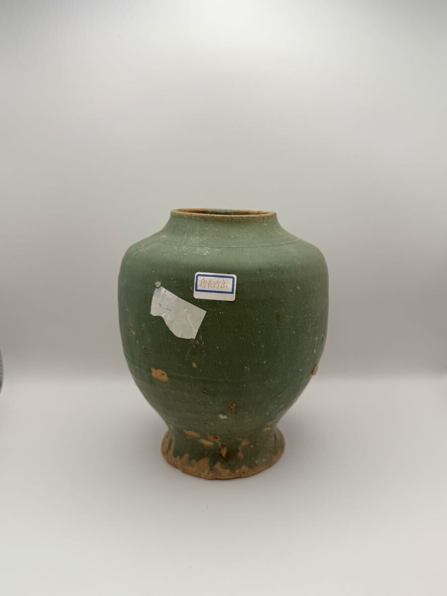 中国美術 唐代 唐時代沙窯花瓶 陶器 置物 青磁器 青華 花入 古物保証 中国古玩 唐物 青磁 香炉 時代物 極上品 青磁 時代箱付_画像2