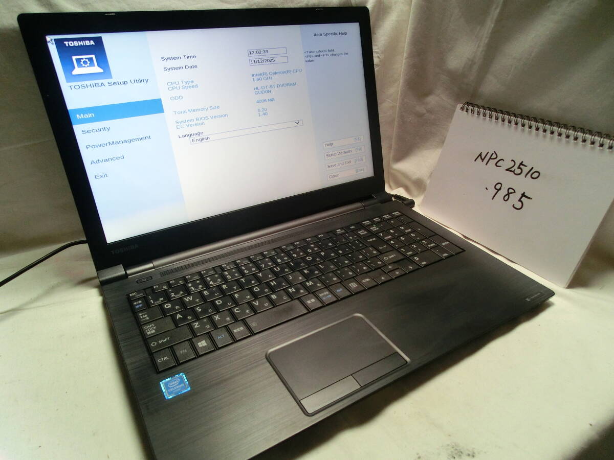 【ジャンク扱い】TOSHIBA dynabook B45/D PB45DNAD4RDAD81(動作確認済)/Intel Celeron 3855U/メモリ4GB/ストレージ無/管:NPC2510-985_画像1