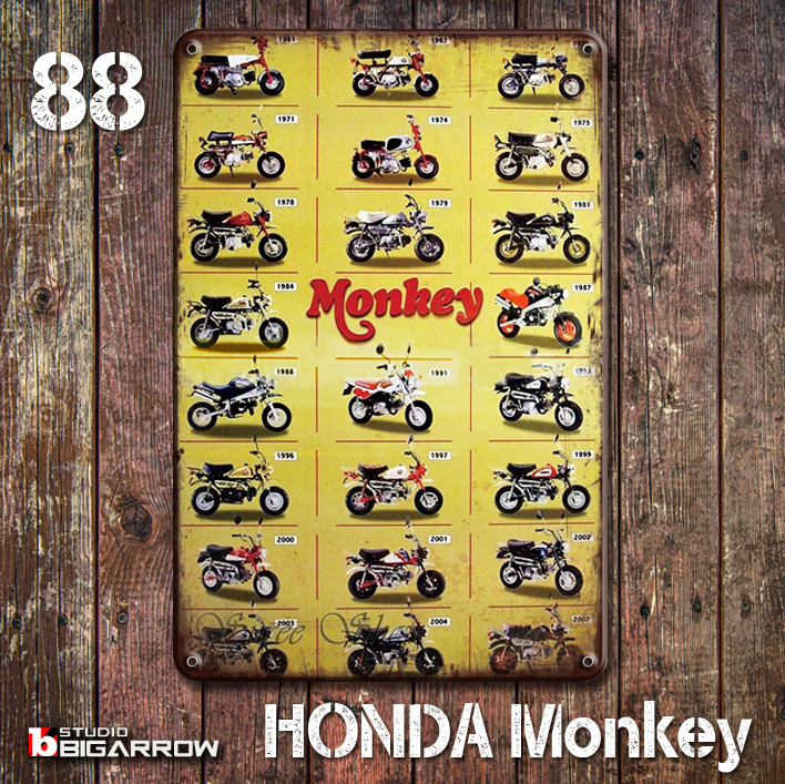 88 ブリキ看板 20×30㎝ HONDA MONKEY ホンダ 歴代モンキー ガレージ メタルプレート アメリカンインテリア USフェンス 世田谷ベース_画像1