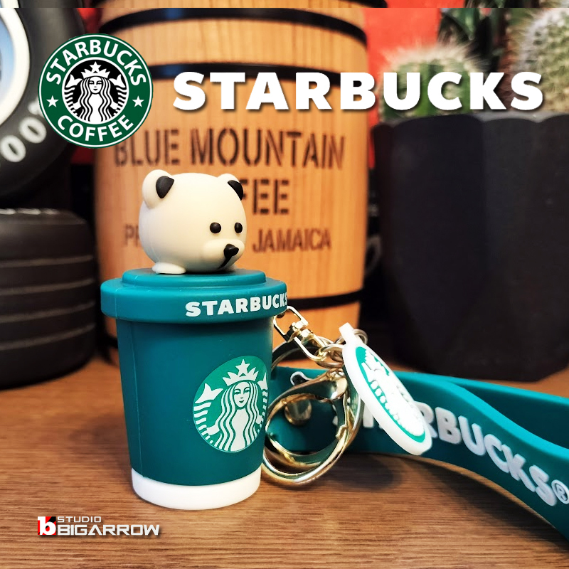 STARBUCKS スターバックス ストラップ付キーホルダー キーチェーン グリーン ベアリスタ アメリカン雑貨_画像2