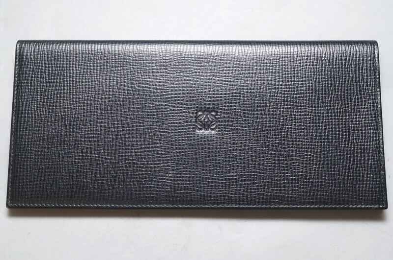 yc31-LOEWE ロエベ アナグラム 長財布 ブラック レザー 二つ折 札入れ カード ウォレット スペイン製_画像1