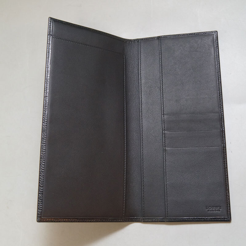 yc31-LOEWE ロエベ アナグラム 長財布 ブラック レザー 二つ折 札入れ カード ウォレット スペイン製_画像5