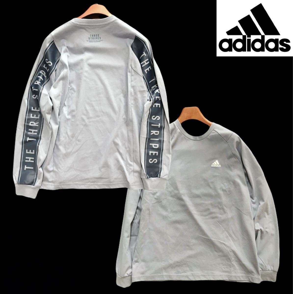 ●C405新品【メンズL】グレーネイビーadidas アディダス ゴルフに最適 ロゴ 厚手 クルーネック ワーディング 長袖 シャツ_画像1