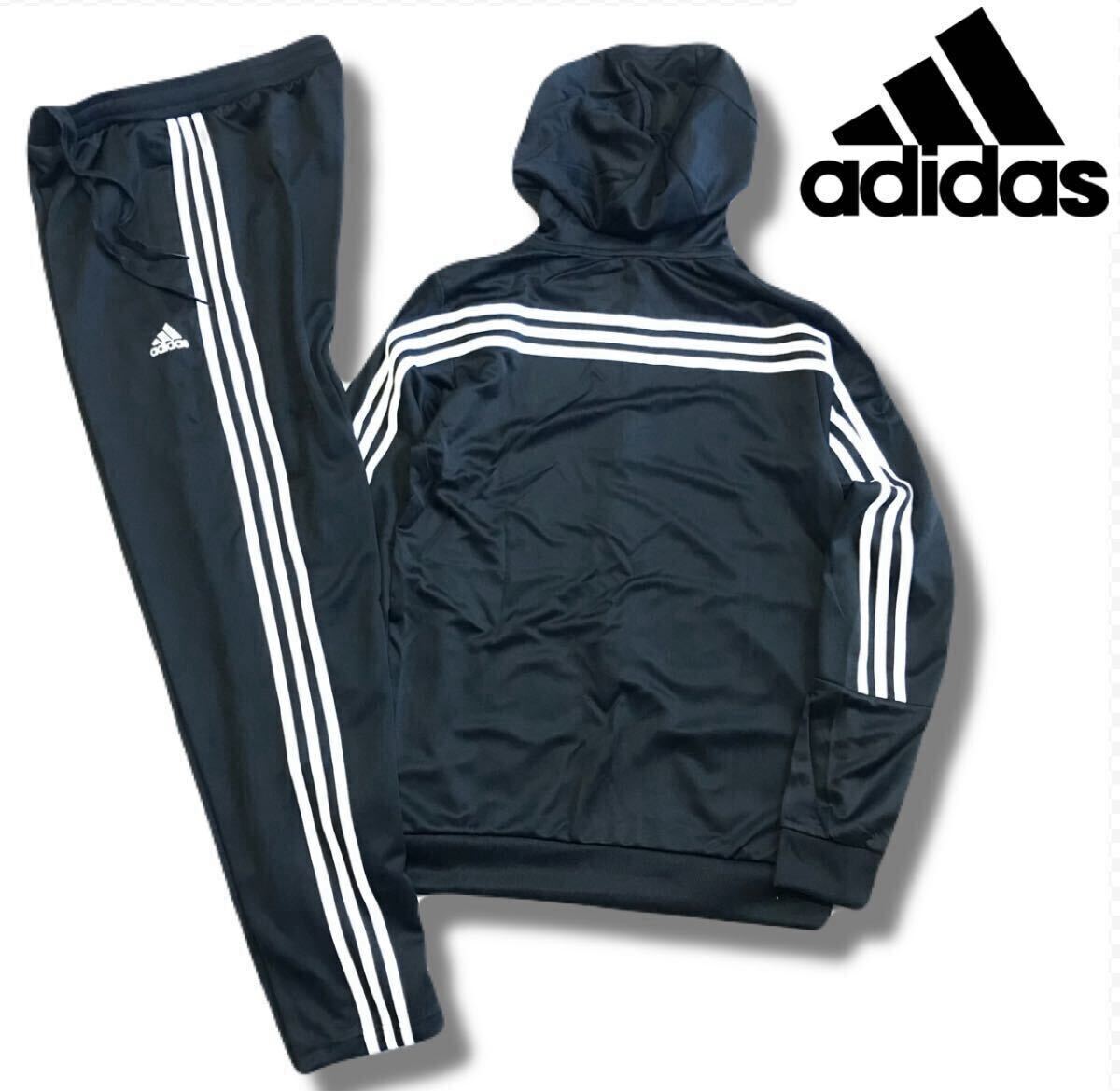 *113 новый товар [ мужской L] чёрный белый adidas Adidas верх и низ в комплекте выставить f-ti джерси брюки три линия Logo принт 